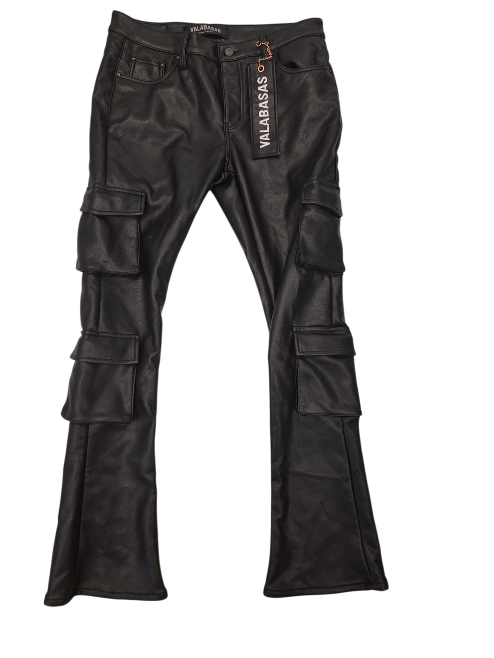 Vialabasas Black Faux Leather Cargo Pants for Men